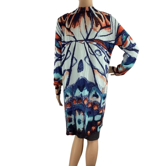 Chico’s Butterfly Print Duster Cardigan Sweater Aurora Teal Size M - Picture 5 of 7